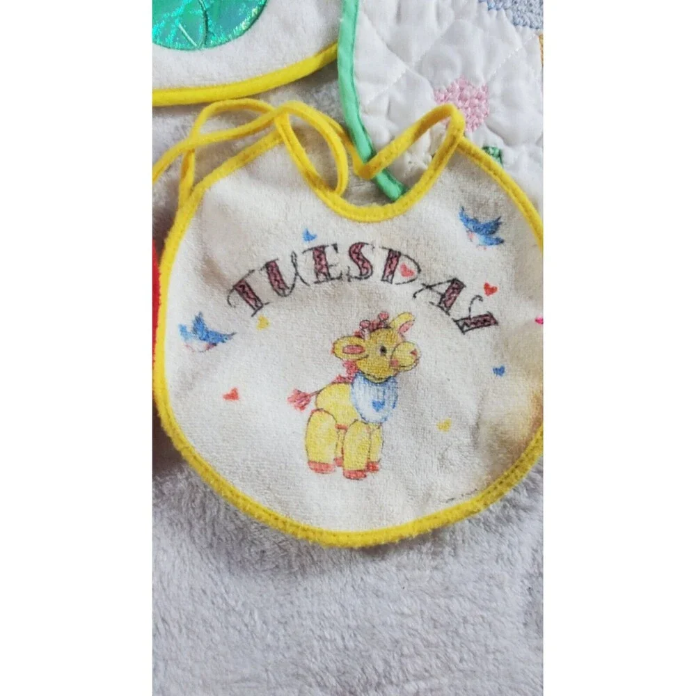 5 Vintage Pre Owned Iridescent Flower Duck Tuesday Wednesday Sheep Baby Bibs